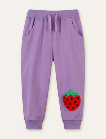 Cute Strawberry Appliqué Sweatpants