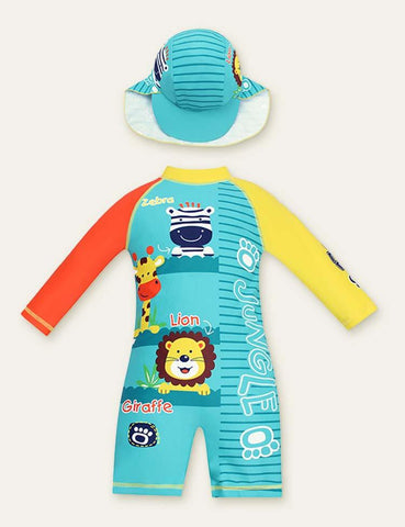 Cartoon Long sleeve Swim Suit + Cap - CCMOM