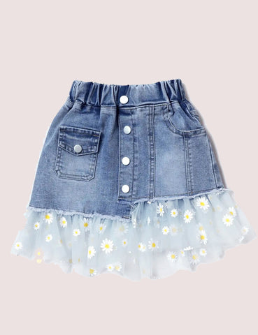 Daisy Appliqué Denim Skirt