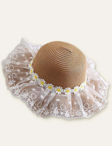 Flower Mesh Travel Straw Hat