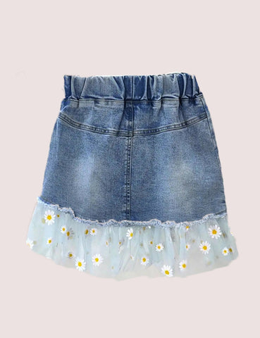 Daisy Appliqué Denim Skirt