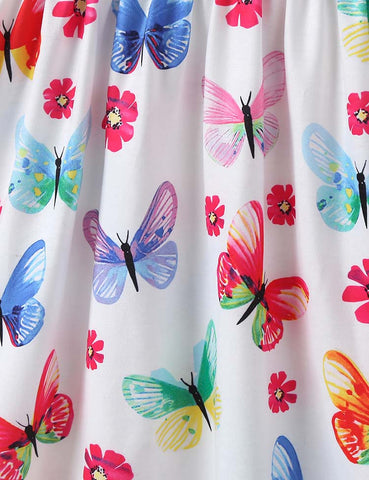 Toddler Girl Dinosaur Butterfly Printed Flutter Sleeves Splice Dress