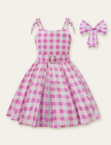 Bow Belt Plaid Party Dress