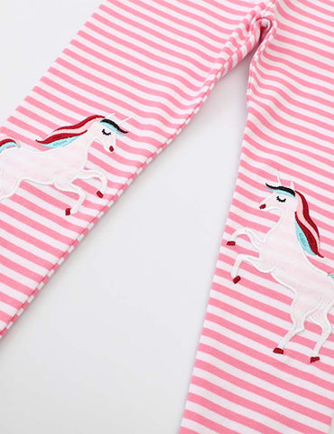 Unicorn Appliqué Striped Leggings