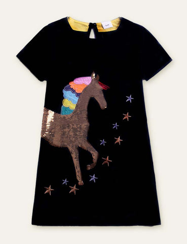 Unicorn Appliqué Star Embroidered Dress