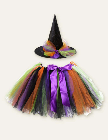 Halloween Mesh Skirt + Bow Mesh Hat