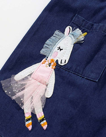 Unicorn Appliqué Denim Dress