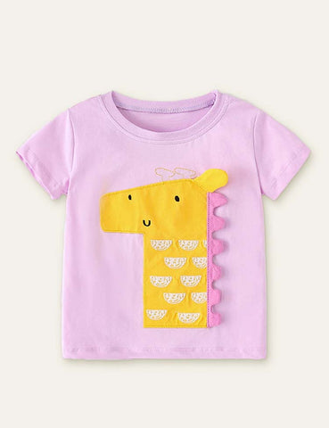 Cartoon Giraffe Appliqué T-shirt