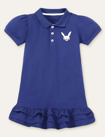 Toddler & Kids Rabbit Embroidered Ruffle Hem Polo Dress