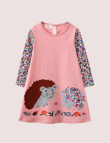 Floral Hedgehog Appliqué Dress