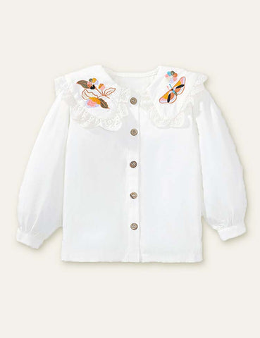 Butterfly Flower Embroidered Strap Dress + Long Sleeve Shirt