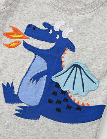 Funny Dinosaur Appliqué Long Sleeve T-shirt