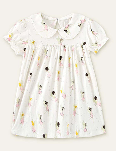 Toddler Girl Butterfly Girl Printed Lapel Collar Dress