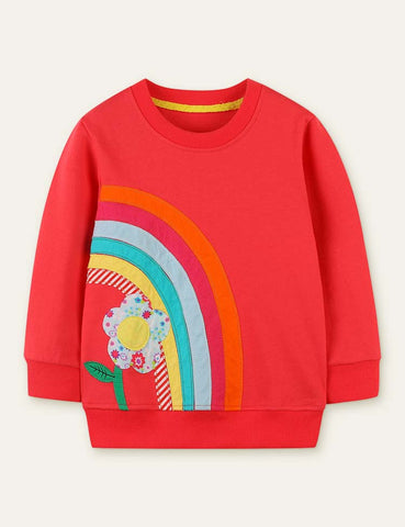 Rainbow Flower Appliqué Sweatshirt