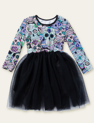 Halloween Skull Smiley Printed Dress