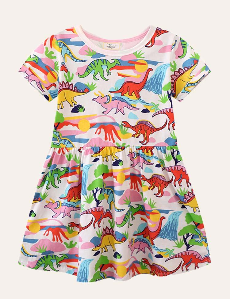 Rainbow Dinosaur Print Dress - CCMOM