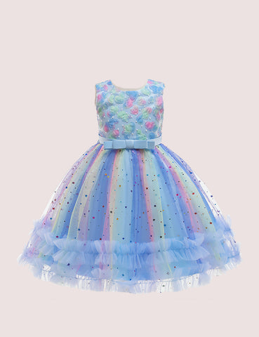 Rainbow Appliqué Sleeveless Party Dress