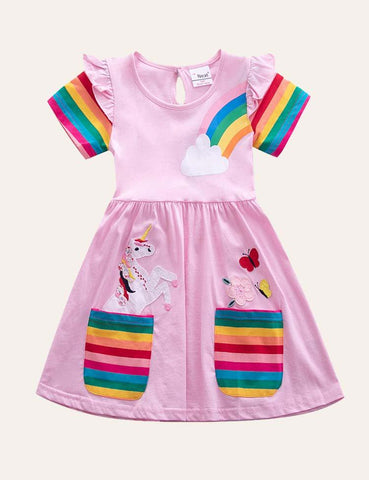 Rainbow Unicorn Appliqué Dress - CCMOM