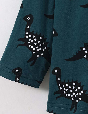 Polka Dot Dinosaur Printed Long-Sleeved T-shirt