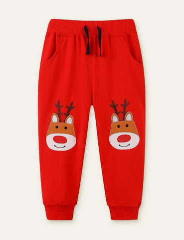 Red Nose Elk  Appliqué Embroidered Sweatpants