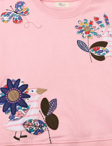 Floral Rabbit Butterfly Appliqué Sweatshirt