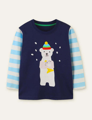 Polar Bear Printed Long-Sleeved T-shirt