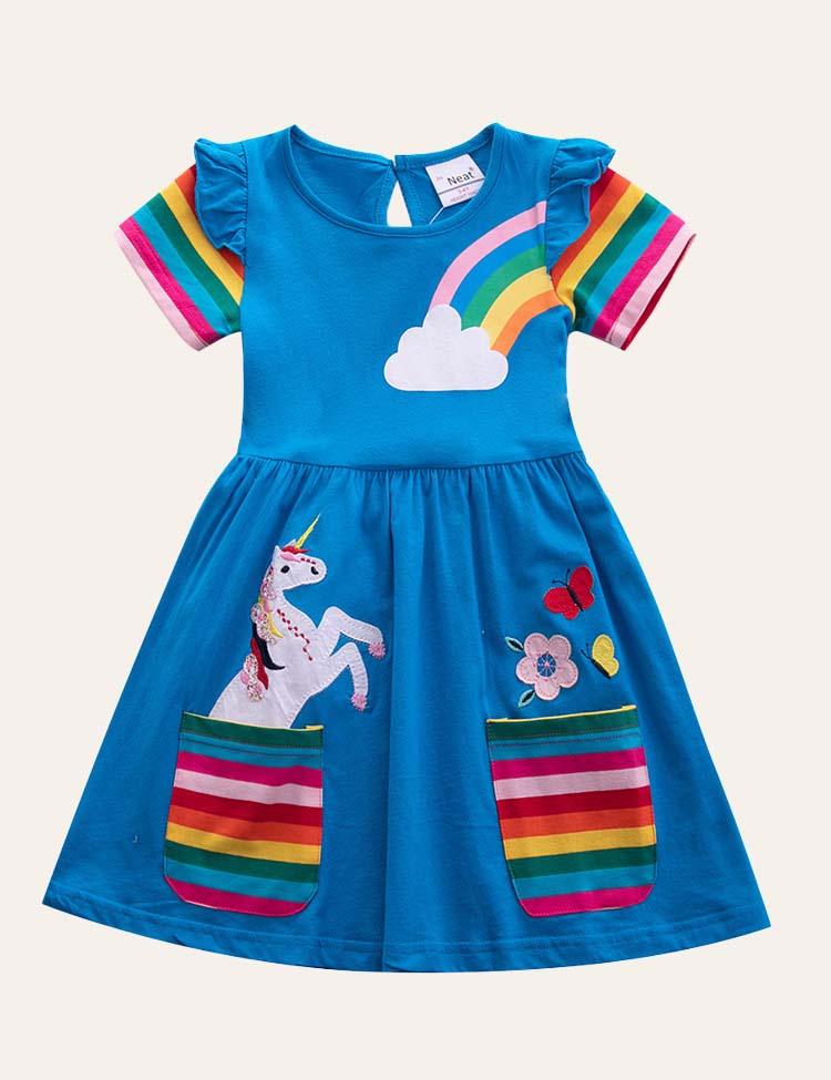 Rainbow Unicorn Appliqué Dress - CCMOM