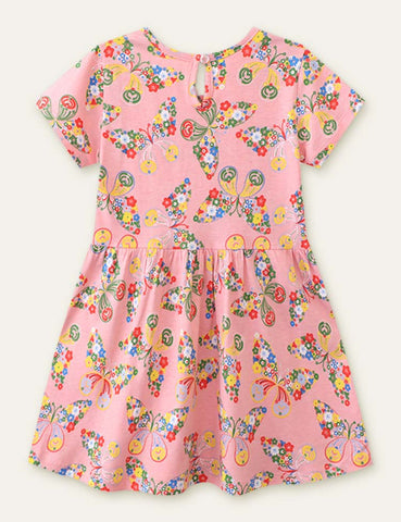 Toddler Girl Floral Butterfly Printed Splice Dress