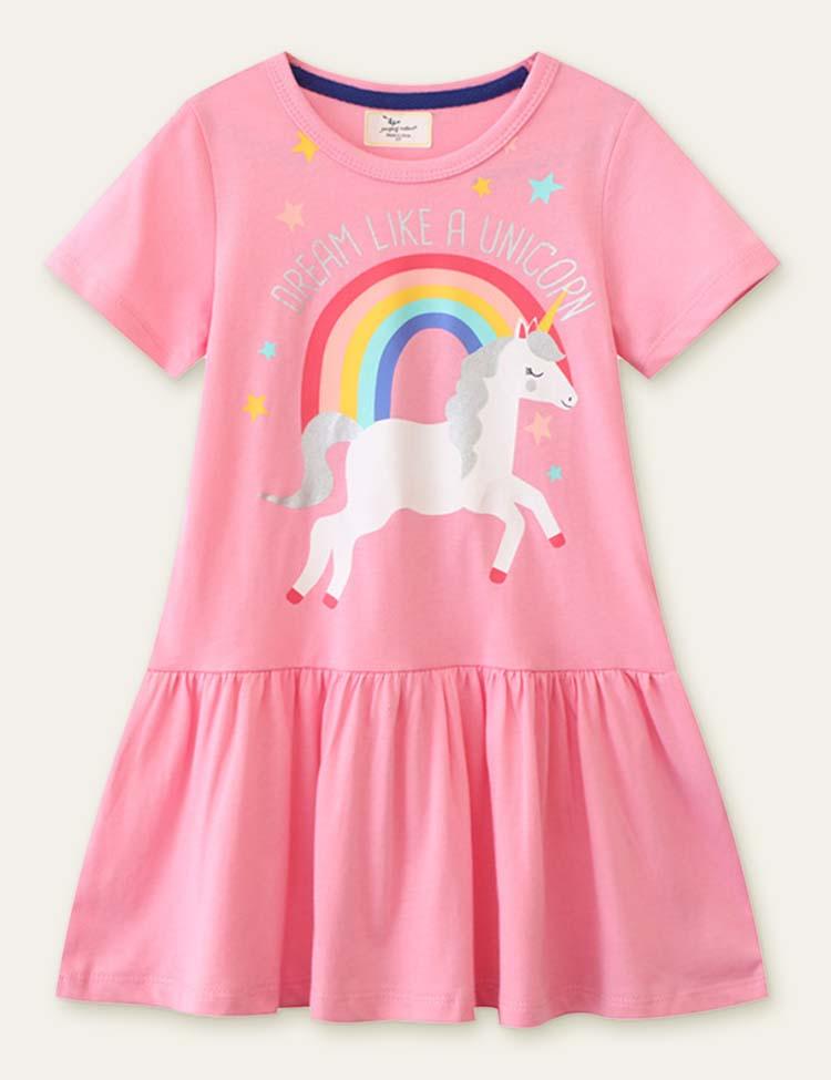 Rainbow Unicorn Printed Dress - CCMOM