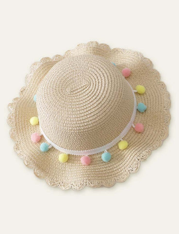 Color Fur Ball Vacation Straw Hat