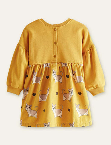 Lively Puppy Printed Long-Sleeved Dress