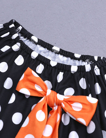 Halloween Ghost Pumpkin Appliqué Polka Dot Dress