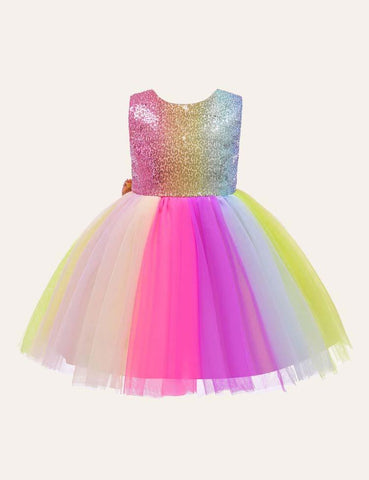 Rainbow Sequin Mesh Party Dress - CCMOM