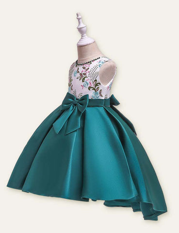 Floral Embroidered Bow Party Dress