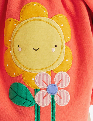 Cartoon Sunflower Appliqué Long Sleeve Dress