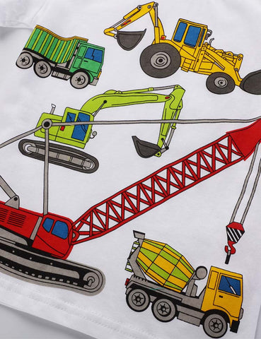 Cartoon Engineering Vehicle Printed T-shirt