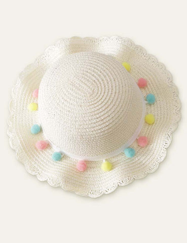 Color Fur Ball Vacation Straw Hat