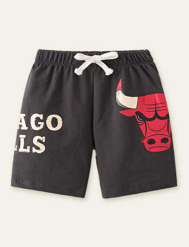 Letter Bull Head Printed Shorts