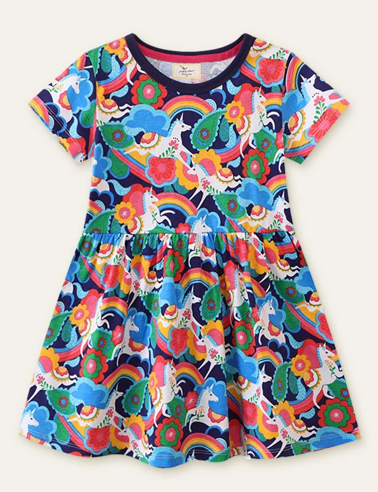 Floral Unicorn Printed Dress - CCMOM