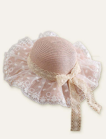 Floral Ribbon Mesh Straw Hat