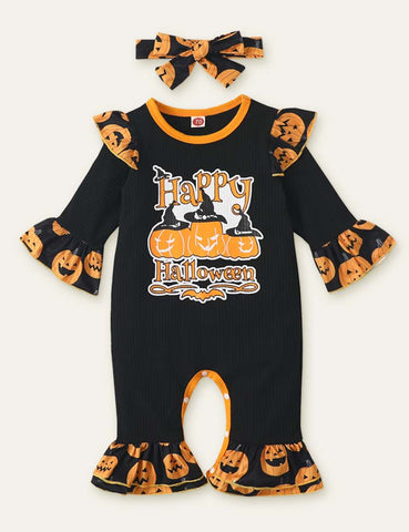 Halloween Pumpkin Printed One-Piece Romper