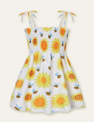 Floral Butterfly Full Printed High Waist Spaghetti Strap Dress