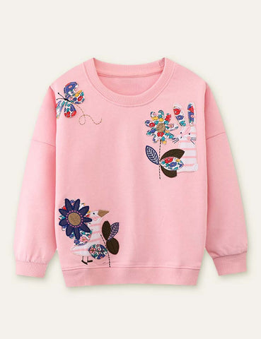 Floral Rabbit Butterfly Appliqué Sweatshirt