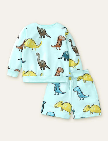 Cute Dinosaur Printed Sweater Set