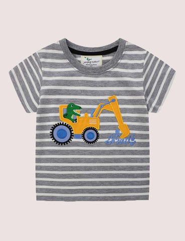 Dinosaur Excavator Striped Short Sleeve