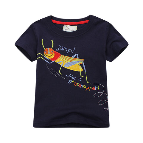 Neck Knitted Cartoon Grasshopper Embroidered T-shirt