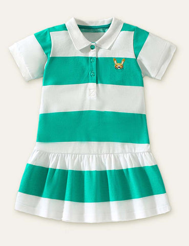 Toddler Girl Rabbit Applique Ruffle Hem Polo Dress