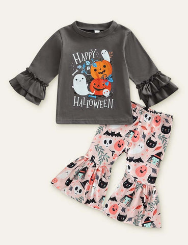 Halloween Cute Pumpkin Printed Long-Sleeve Set