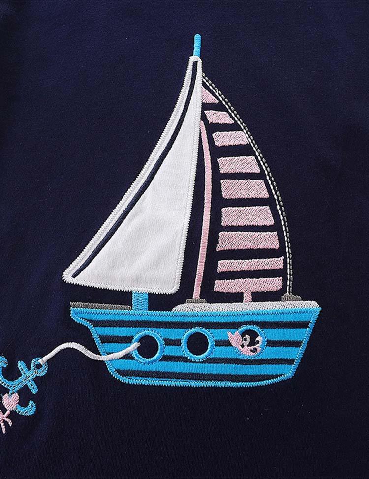 Sailing Embroidery Striped T-shirt Set - CCMOM