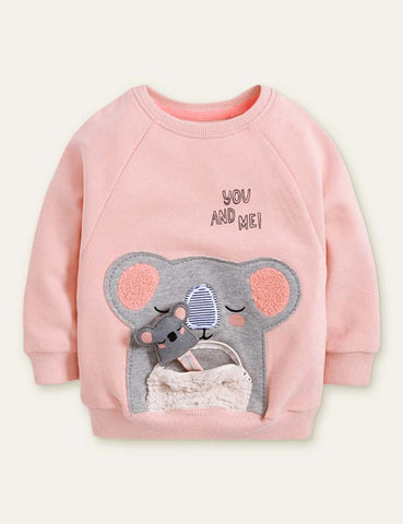 Cartoon Koala Appliqué Long Sleeve Sweatshirt